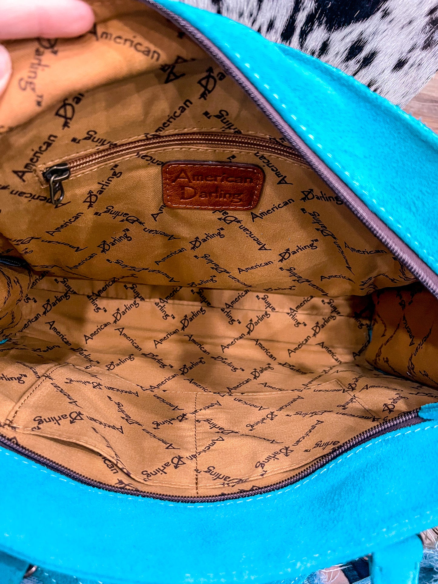 Turquoise Boot Stitch Tote Purse Crossbody