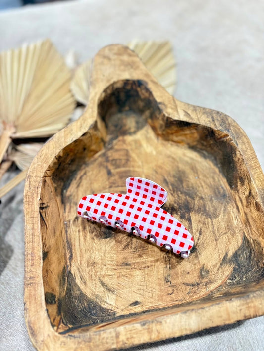 Gingham Oval Claw Clips