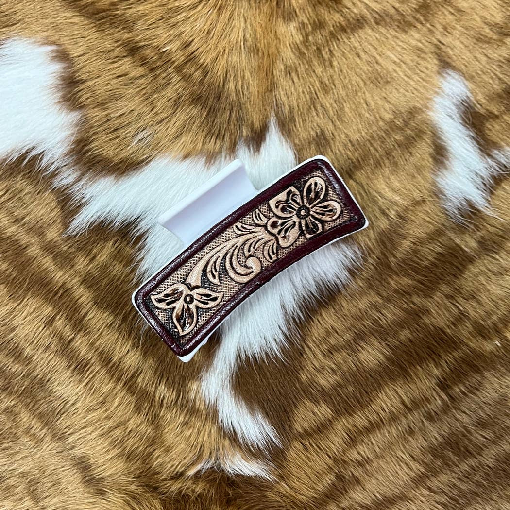 Floral Tooled Leather Claw Clip