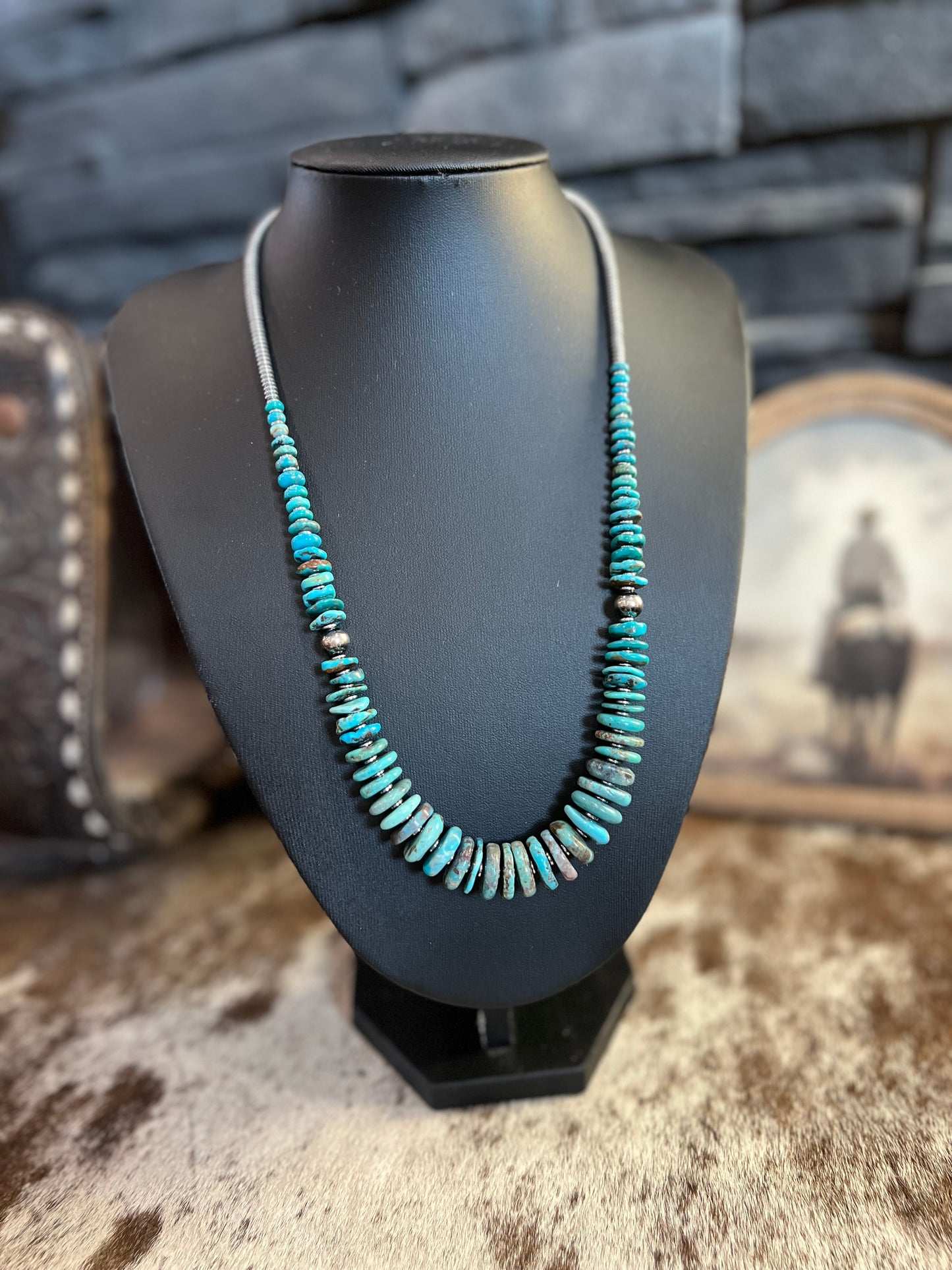 Dark Blue Turquoise Graduated Necklace