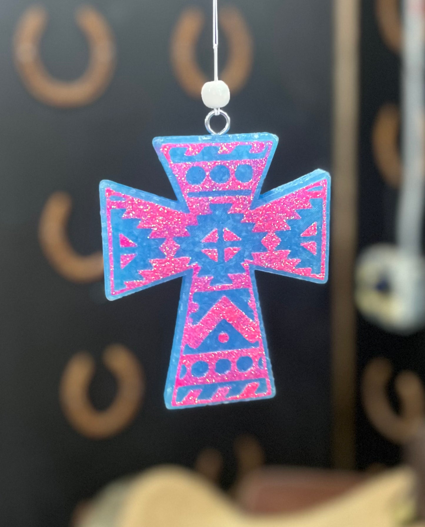 Aztec Cross Freshie- Leather