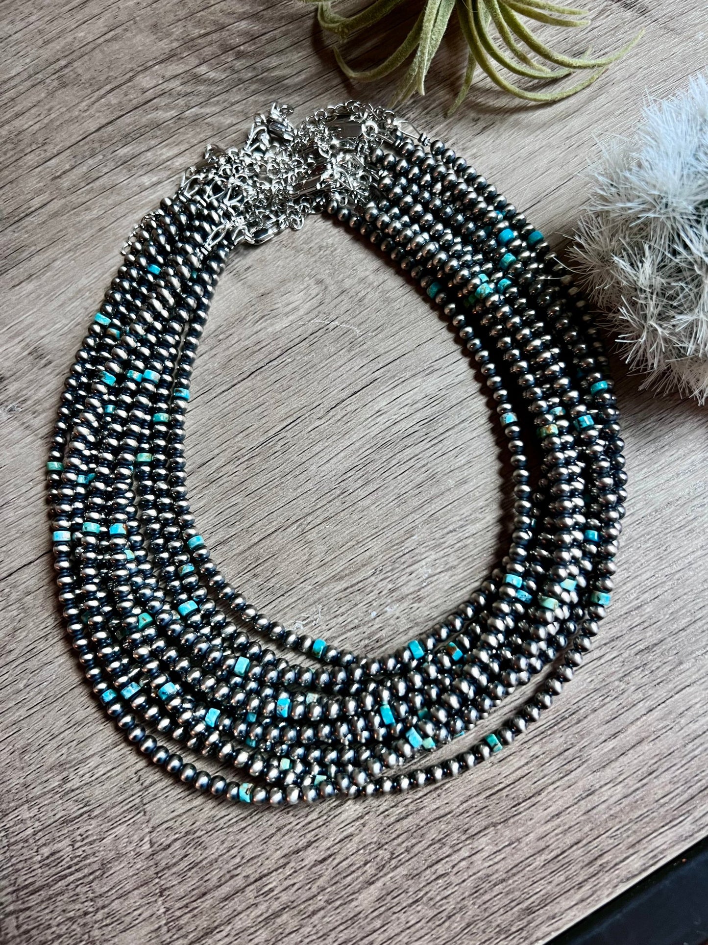 4 MM Sterling Silver Pearl & Authenic Turquoise Choker
