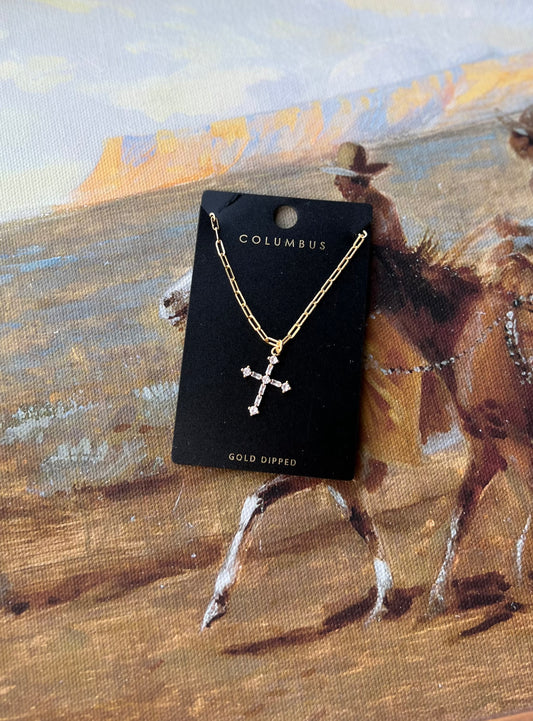 Rhinestone Gold Cross Necklace