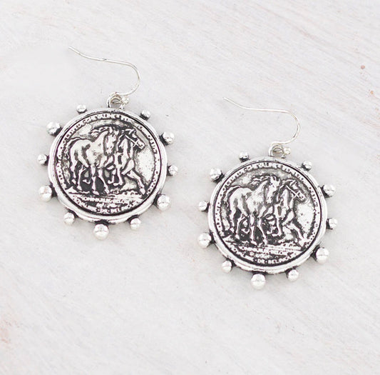 Western Horse Coin Earrings