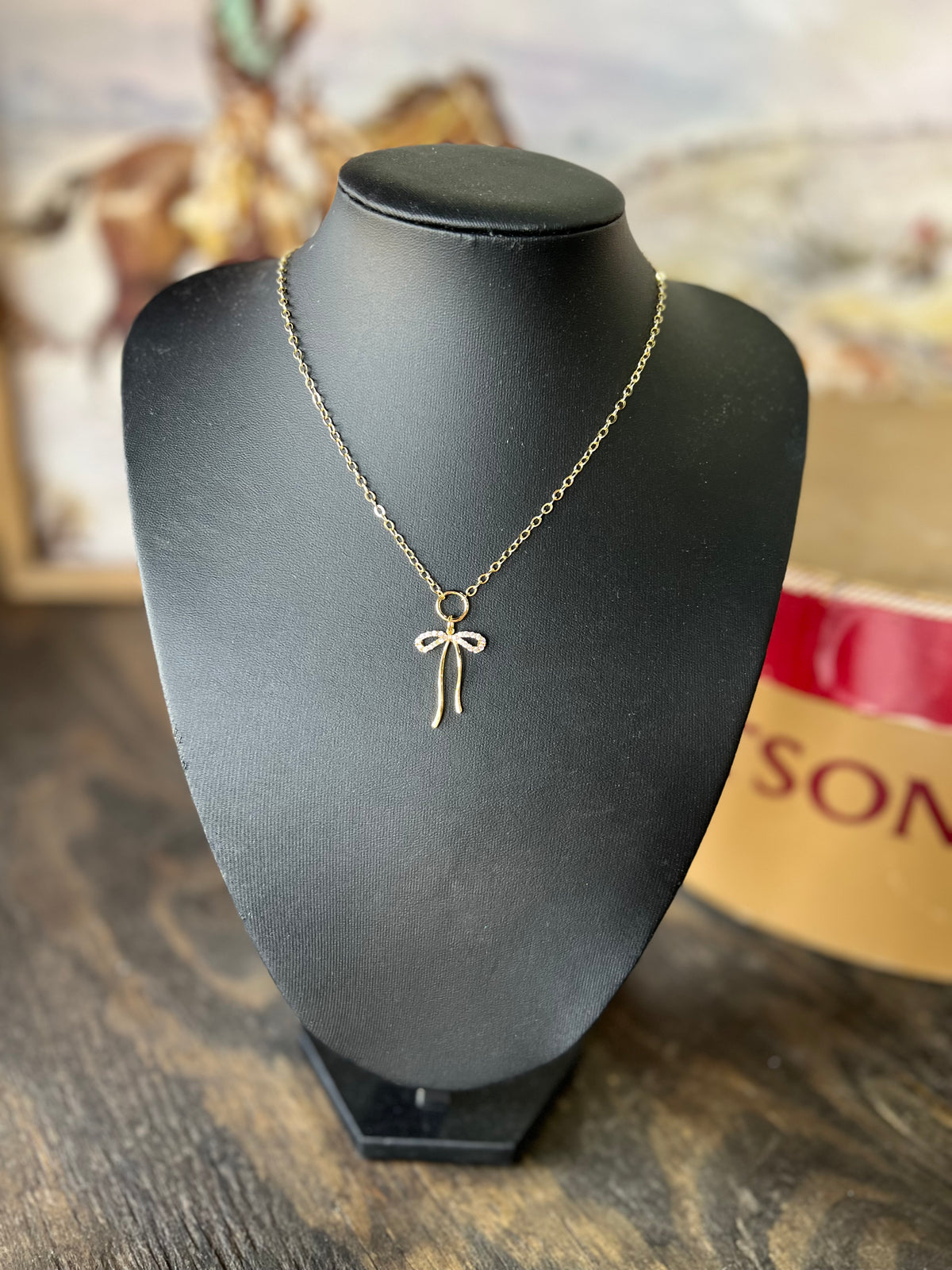 Rhinestone Gold Bow Necklace
