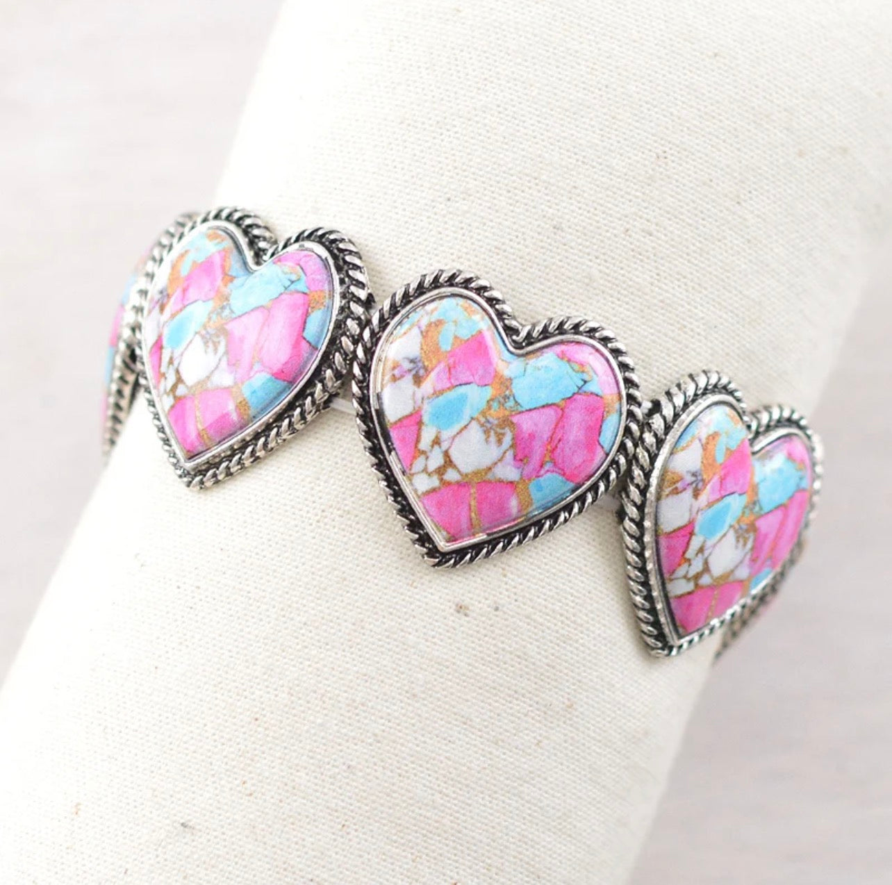 Cotton Candy Semi Stone Heart Bracelet