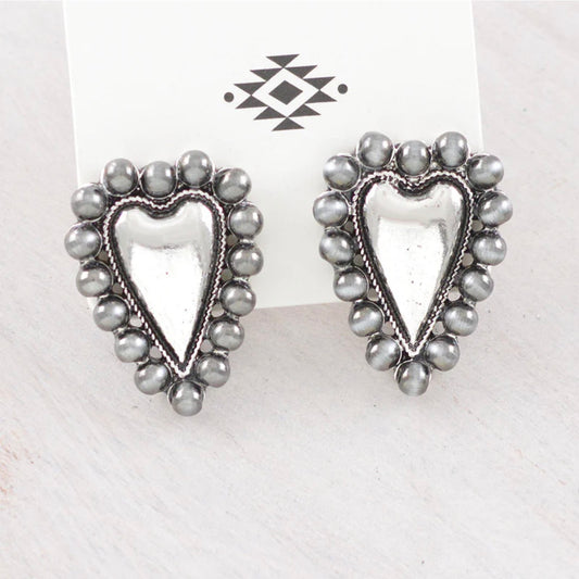 Navajo Pearl Bead Heart Concho Earrings
