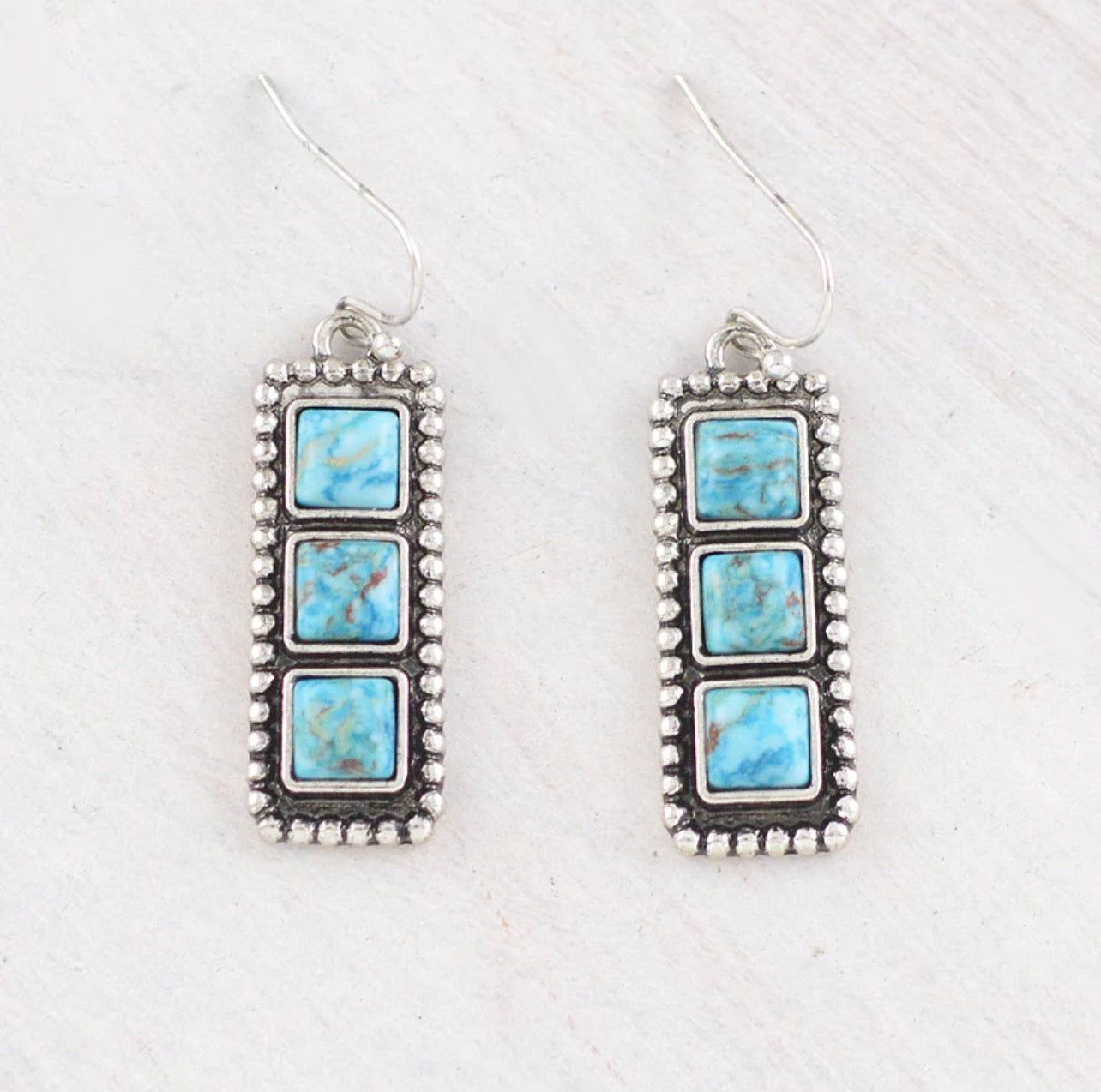 3 Stone Turquoise Bar Earrings