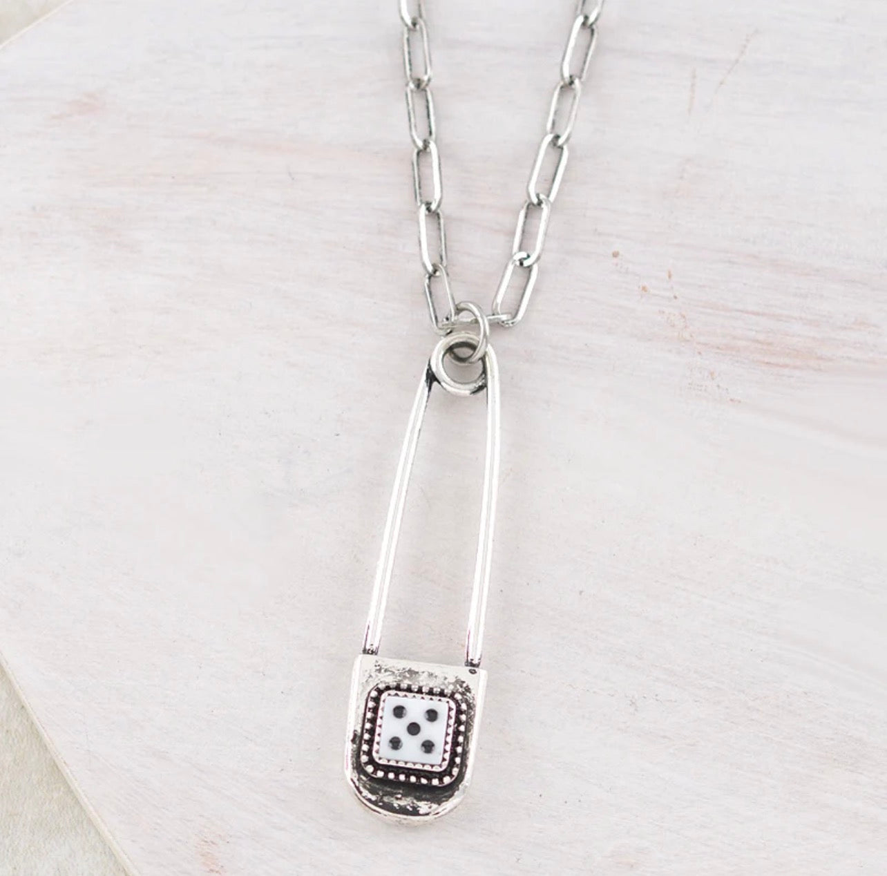 Dice Safety Pin Necklace