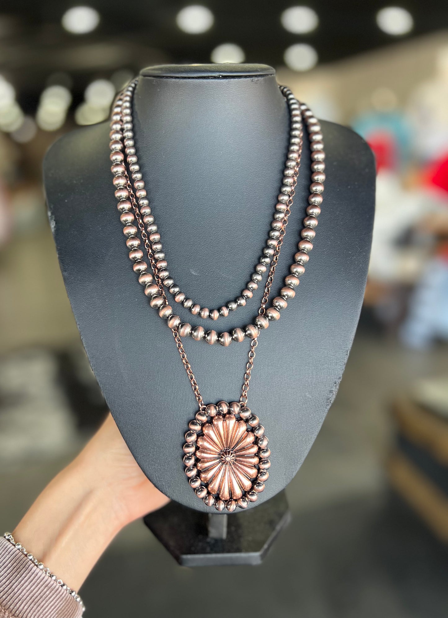 Navajo Pearl Bead Concho Layered Necklace