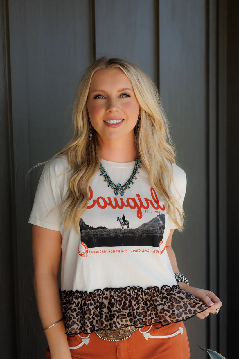 Leopard Cowgirl Ruffle Top
