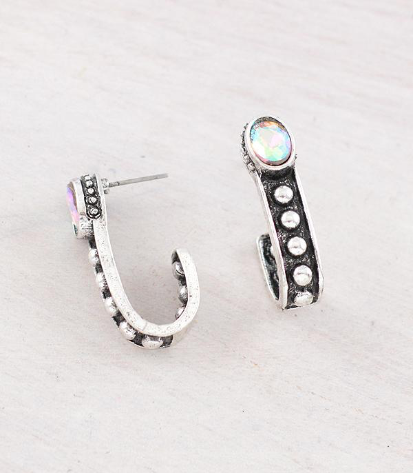 Studded Rhinestone Hoop Earrings