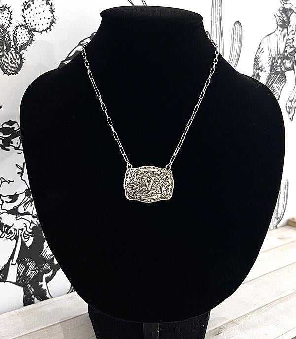 Tooled Buckle Initial Necklace
