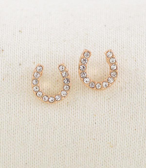 Rhinestone Horseshoe Stud Earrings