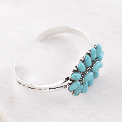 Turquoise Oval Cluster Cuff Bracelet