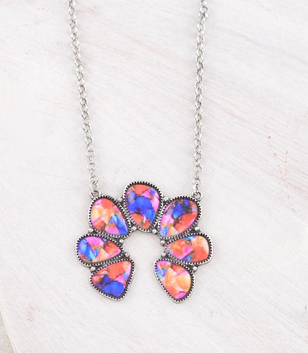 Orange/Blue Semi Stone Squash Blossom Necklace