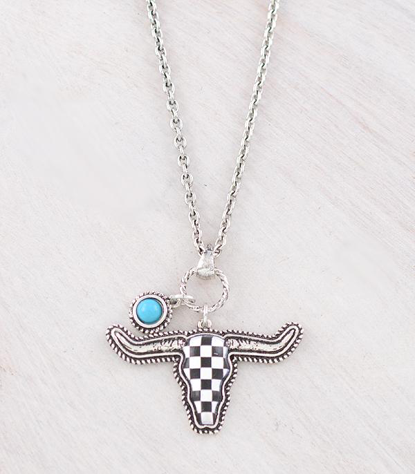 Checkered Cowskull Necklace