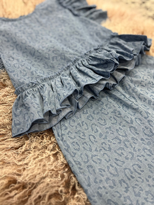 Youth Denim Cheetah Ruffle Set