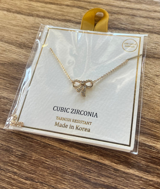 Gold Bow Rhinestone Necklace