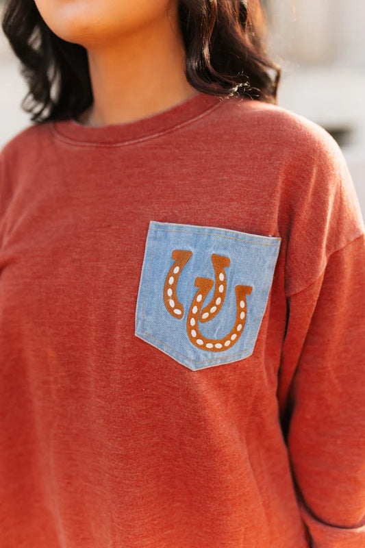Horseshoe Denim Pocket Sweatshirt