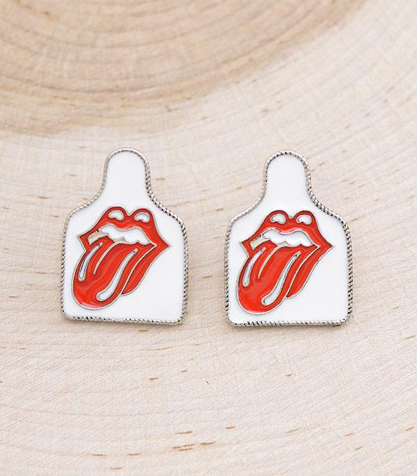Lips & Tongue Cowtag Earrings
