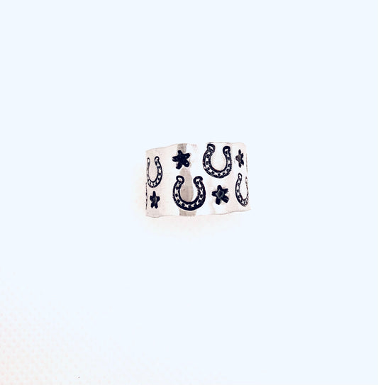Horseshoe and Stars Wide Ring