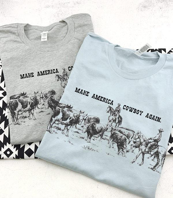 Make America Cowboy Again Graphic Tee- Grey