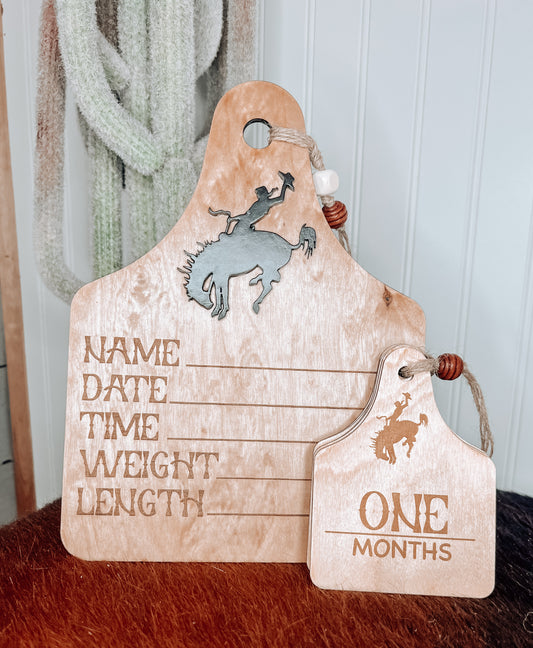 Cowtag Baby Announcement and Monthly Milestone Eartags