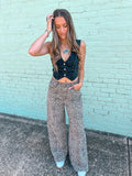 Leopard High Rise Wide Leg Jeans