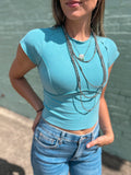 The Macey Exposed Seam Crop *Dusty Teal