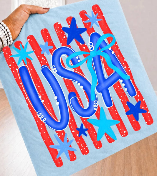 USA Stripes & Bow Graphic Tee
