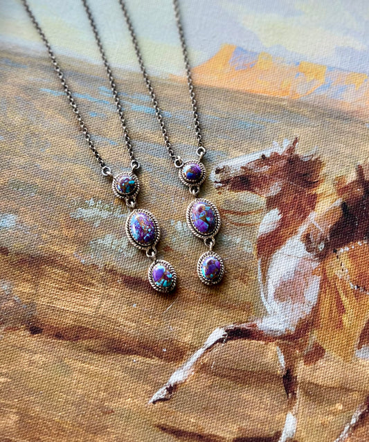 Purple Mojave 3 Stone Drop Necklace