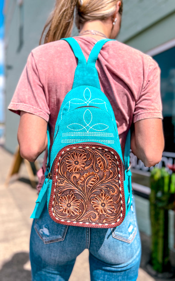 Suede Boot Stitch Backpack *Turquoise