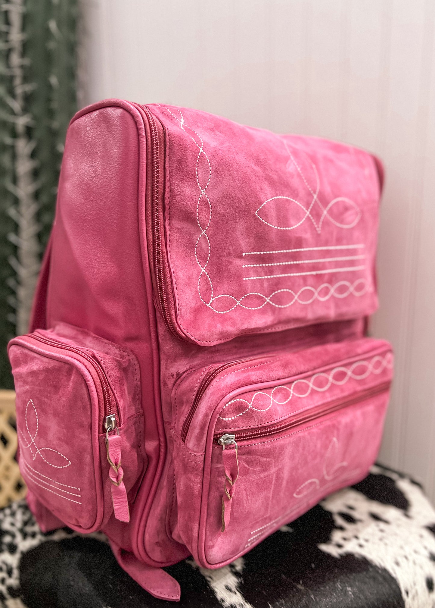 Boot Stitch Leather Backpack *Pink