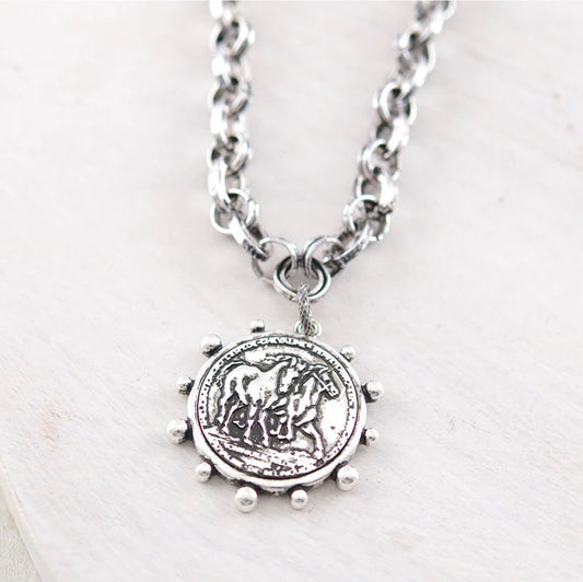 Western Horse Coin Chunky Chain Necklace