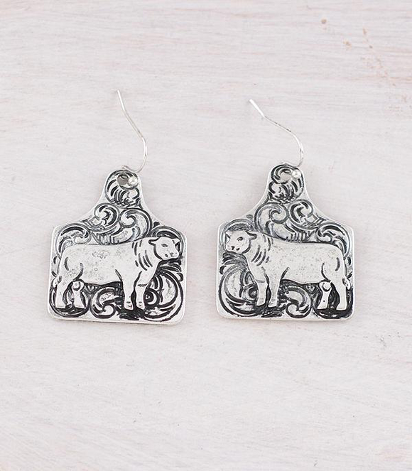 Tooling Cow Cattle Tag Earrings