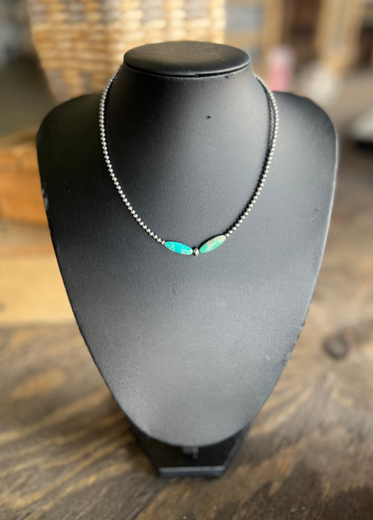 15 inch Sterling Silver Pearls & Torpedo Turquoise Necklace