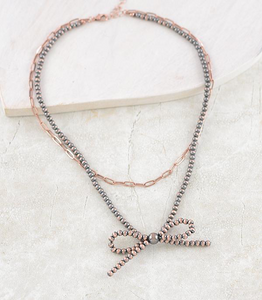 Navajo Pearl Bead Bow & Chain Layered Necklace