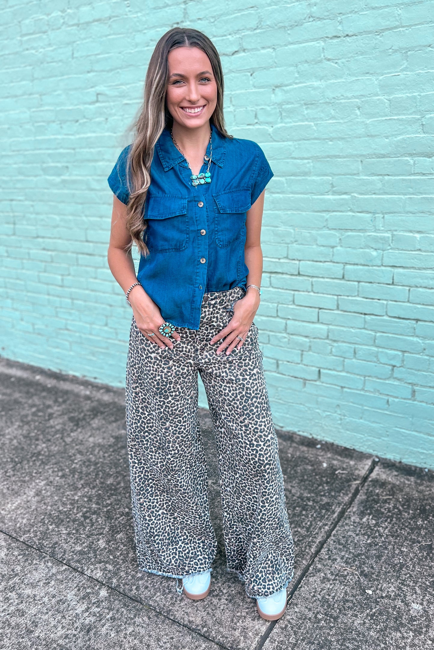 Leopard High Rise Wide Leg Jeans
