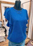 The Josie Ruffle Sleeve Ribbed Top *Royal Blue