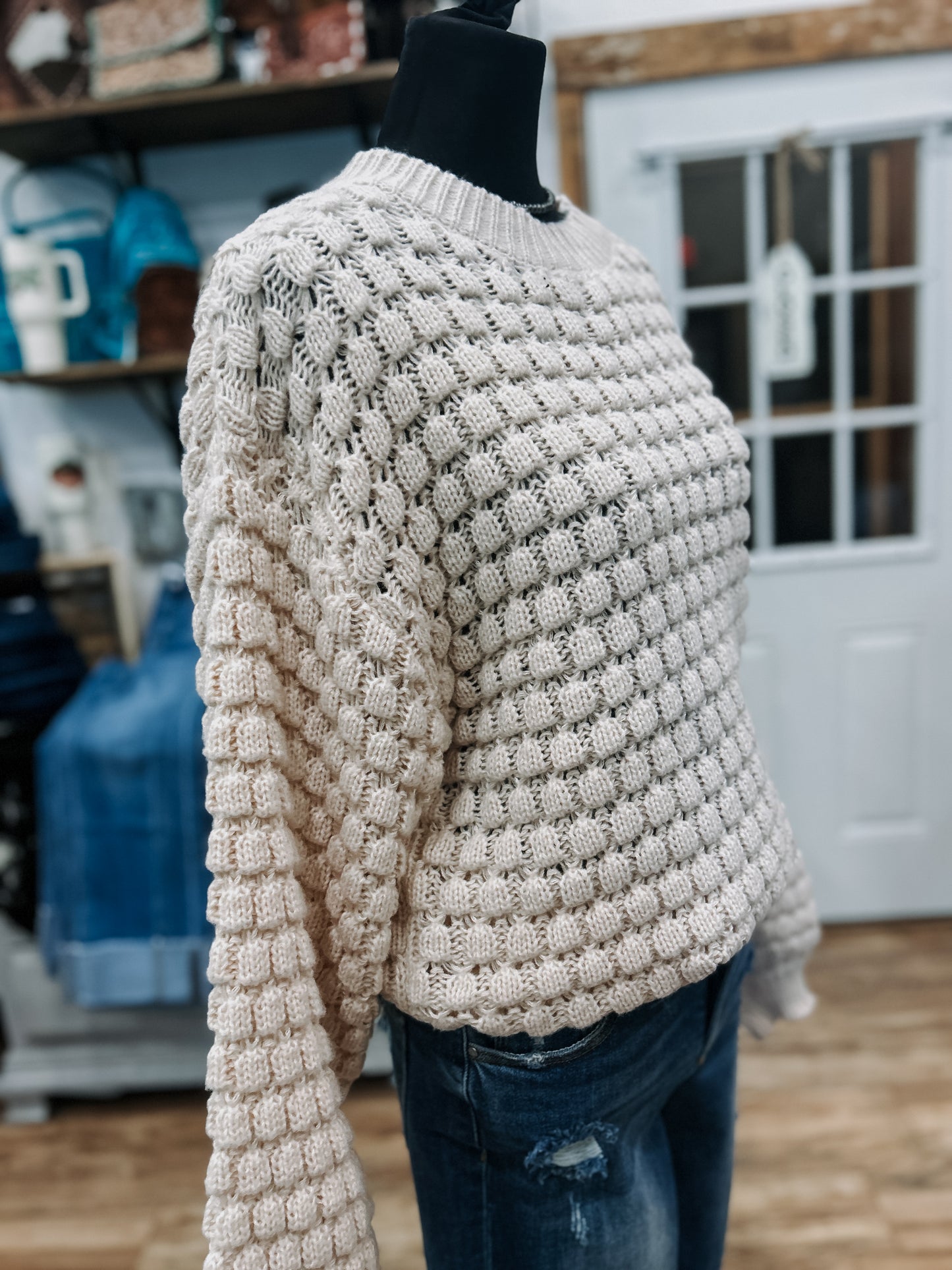 Textured Balloon Sleeve Sweater