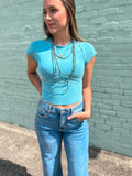 The Macey Exposed Seam Crop *Dusty Teal