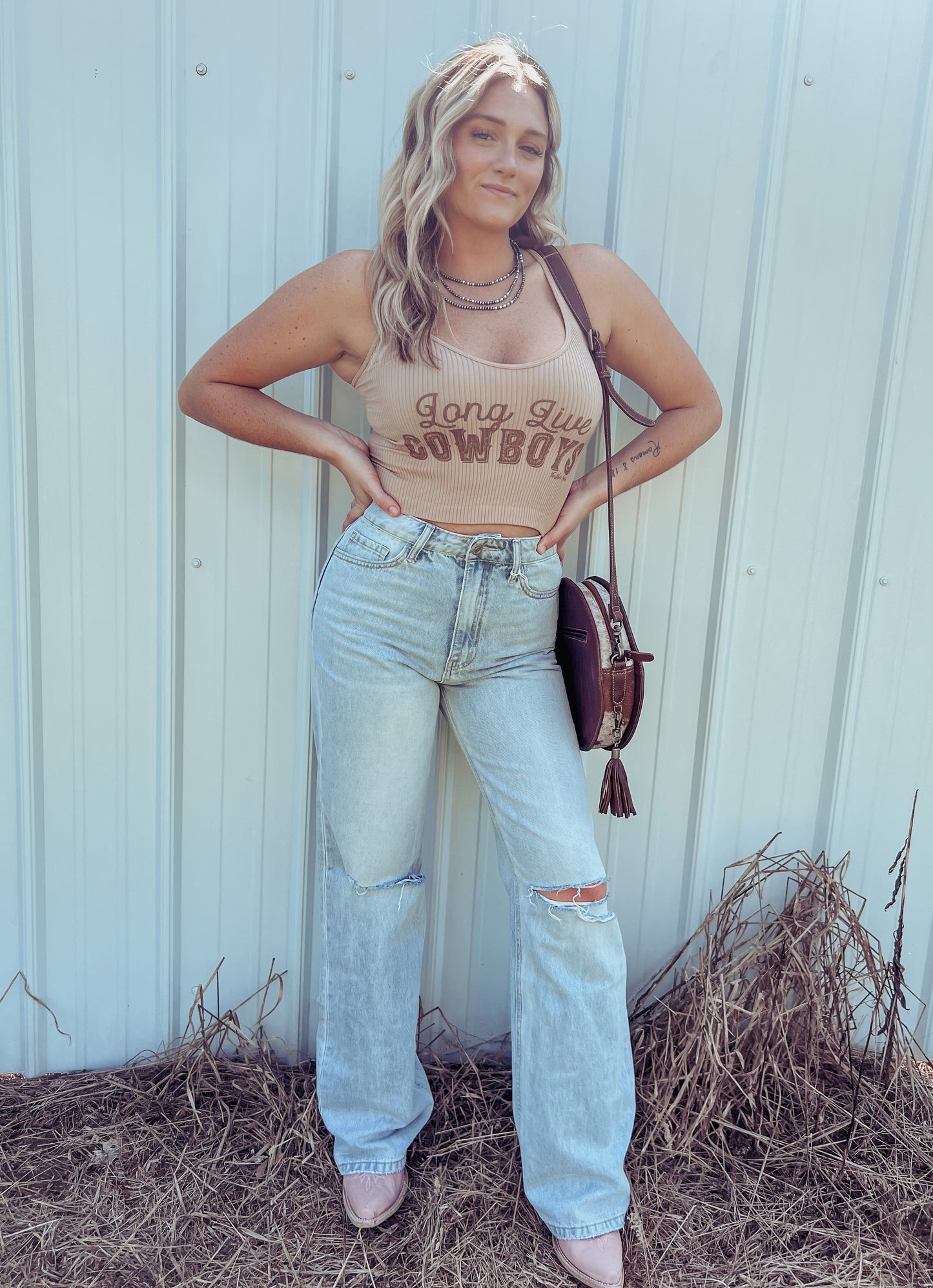 Rodeo Time Ribbed Crop Tank- One Size
