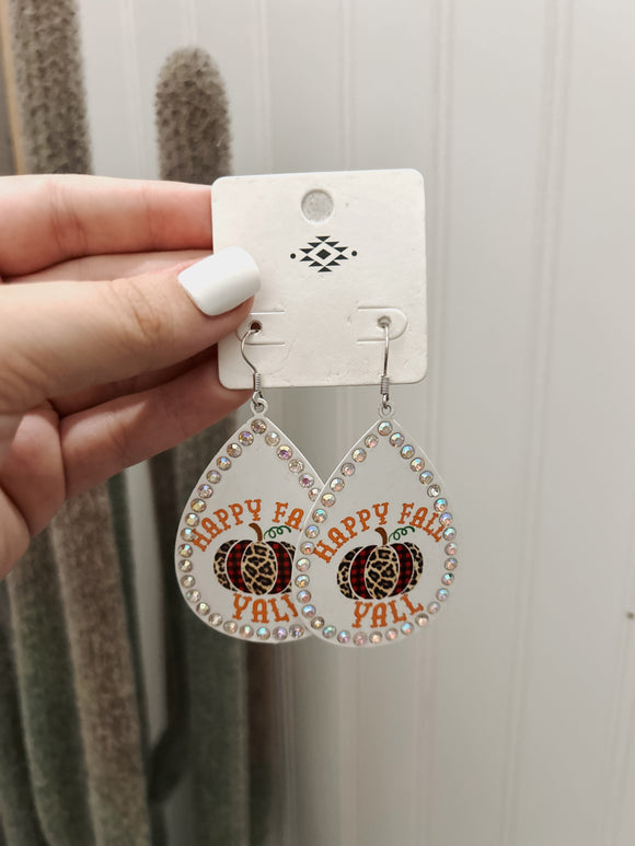 Happy Fall Y’all Teardrop Earrings- White