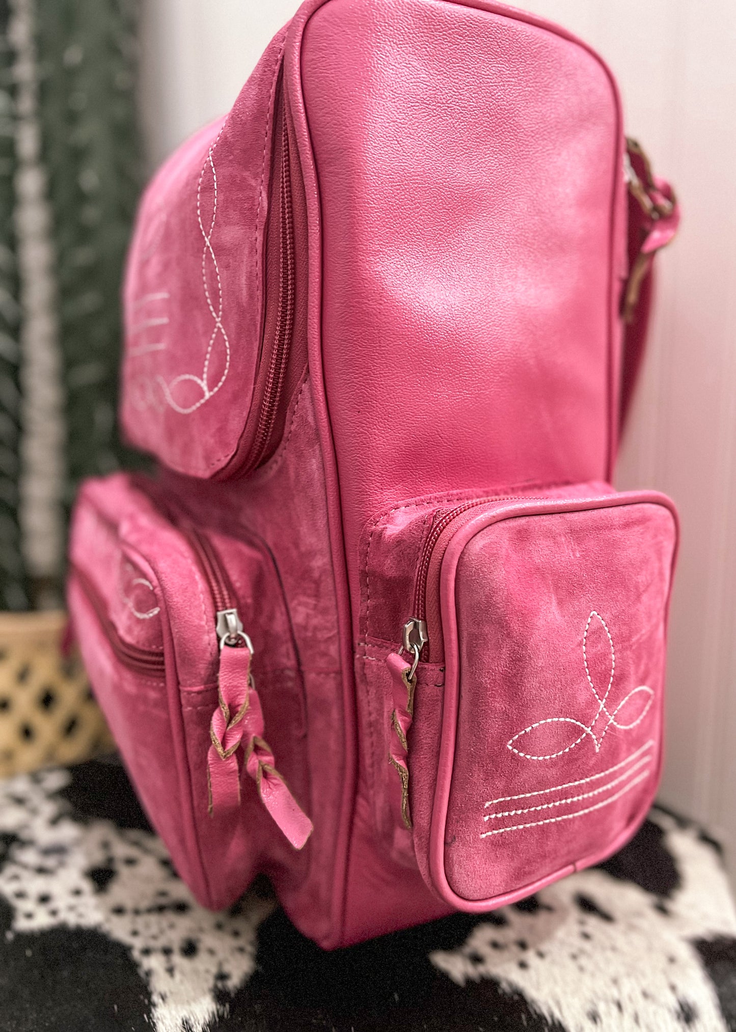 Boot Stitch Leather Backpack *Pink