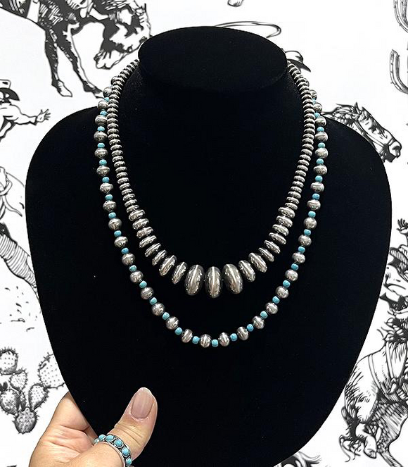 Chunky Layered Navajo Bead & Turquoise Necklace