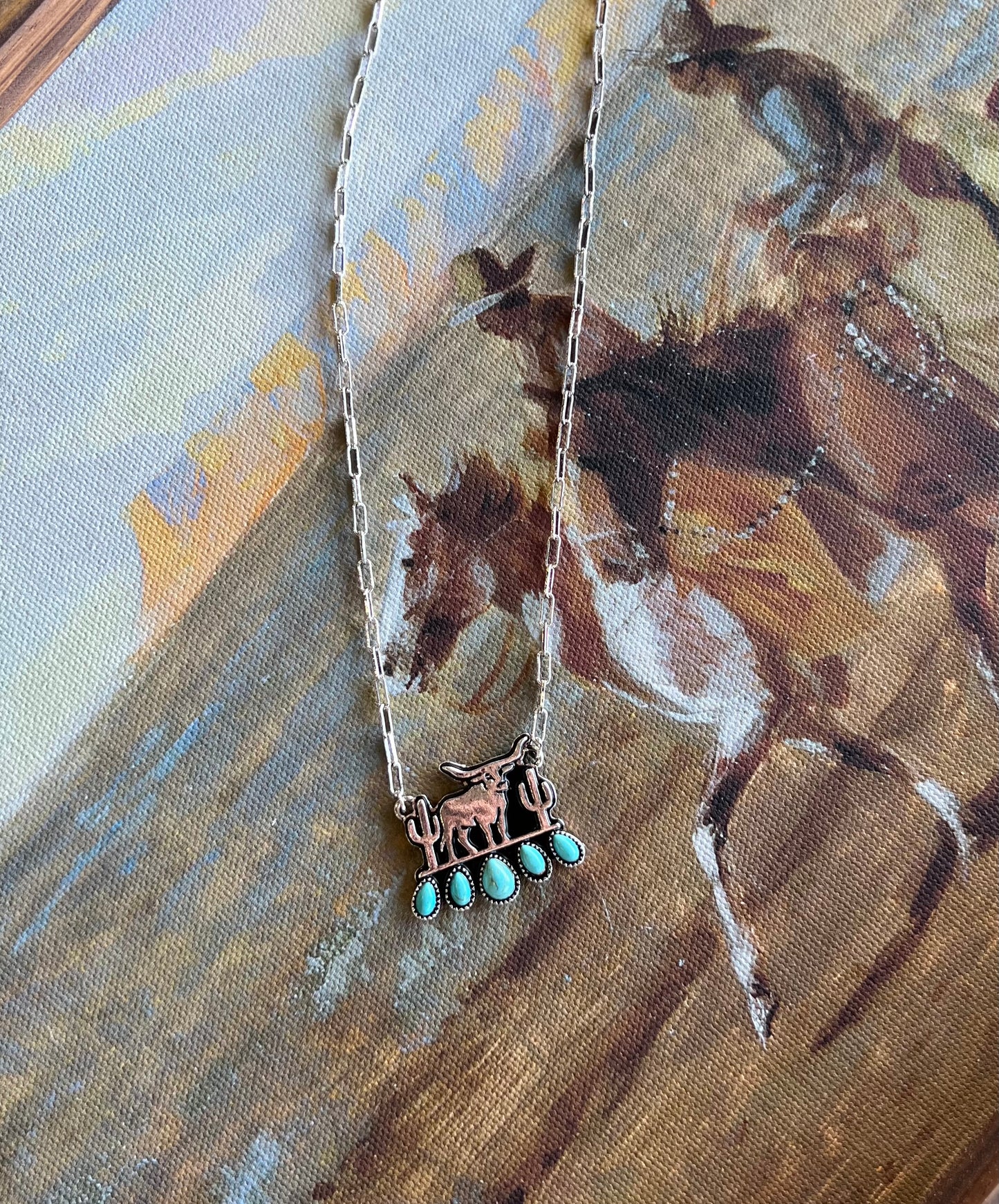 Turquoise Longhorn Pendant Necklace