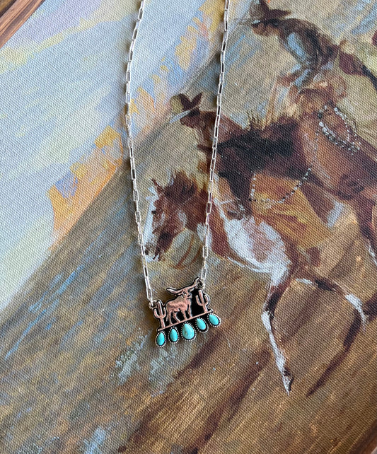 Turquoise Longhorn Pendant Necklace