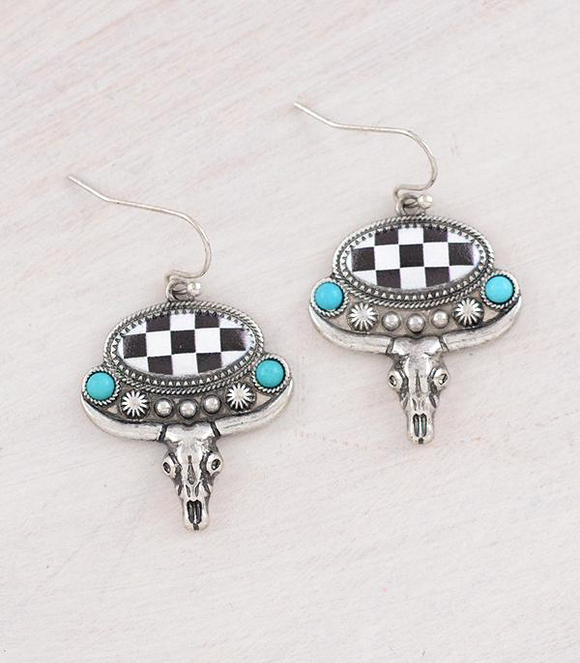 Checkered Cowskull Earrings