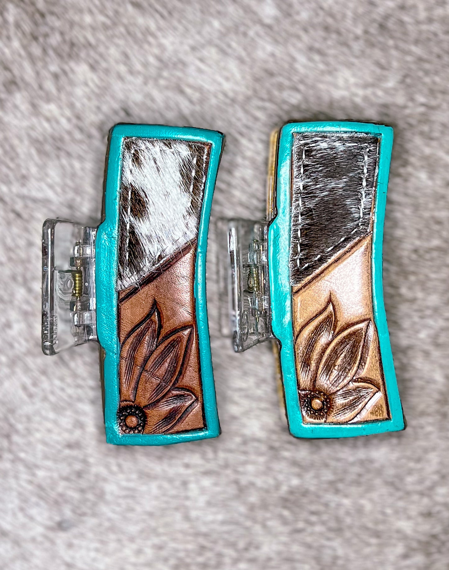 Sunflower & Cowhide Tooled Leather Claw Clip